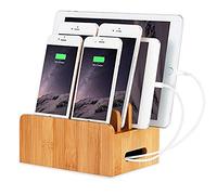 XPhonew Legno di bambù Desktop Multi-device Cords Organizer Stand and Charging Station Charger Dock Cradle Holder Compatible with iPhone 14 13 12 11 Pro Max iPad Mini 4 5 Samsung LG Smartphone Tablet