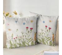 XPHZZL Set di 2 federe per cuscini 50 x 50 cm - Morbide copricuscini decorativi con motivo di fiori selvatici colorati per divano, letto, giardino, esterni, decorazione primaverile con cerniera