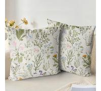 XPHZZL Set di 2 federe per cuscini, 50 x 50 cm - Morbide federe per cuscini con motivo di fiori selvatici e piante in verde salvia per divano, letto, giardino, decorazione esterna primaverile, con