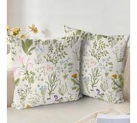 XPHZZL Set di 2 federe per cuscini 55 x 55 cm - Morbide federe per cuscini con fiori selvatici e piante in verde salvia per divano, letto, giardino, decorazione esterna primaverile con cerniera
