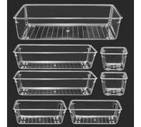 Xpieoyrm 7 Organizer per cassetti trasparente con scatola portaoggetti in plastica di 4 dimensioni, Organizer Trucchi Cassetti in Plastica, Organizer Cassetti Bagno Impilabili, per Cucina, Bagno