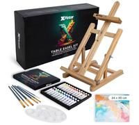 XPINTAR - Kit pittura acrilica 33 pezzi con cavalletto in legno più 24 tubi di vernici acriliche colori vivaci 12ml con tela per dipingere da 24x30 cm più 6 pennelli e tavolozza