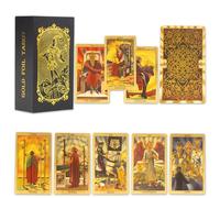 XPJBKC 78+2 Pezzi Mazzo di Carte per Tarocchi In Lamina D'oro, Tarocchi Carte con Libro Guida (English), In PVC, Impermeabili & Senza Pieghe, per Principianti (Gold)