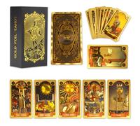 XPJBKC 78+2 Pezzi Mazzo di Carte per Tarocchi in Lamina Occhio D'oro, Tarocchi Carte con Libro Guida (English), in PVC, Impermeabili & Senza Pieghe, per Principianti (Gold)