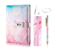 XPJBKC Diario con Lucchetto, Diario Segreto Bambina con Codice per Ragazze 8 9 10 11 12 13 Anni con Astuccio, Segnalibro Piuma, Penna, Braccialetto, Diario Segreto Ragazza, Idee Regalo Compleanno