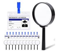 XPJBKC Lente di ingrandimento detective, set per il compleanno dei bambini, con 12 lenti di ingrandimento e 12 badge detective con clip, lente d'ingrandimento per bambini, per feste dedective