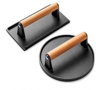 XPJBKC Pressa per hamburger in ghisa resistente, set di 2 pezzi con manico in legno, pressa per carne rotonda e rettangolare, per hamburger, pancetta, carne, per gli amanti degli hamburger, chef