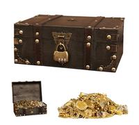 XPJBKC Scrigno del Tesoro, 24 x 17 x 9,5 cm Cassapanca Legno con Serratura a Combinazione Vintage, Scrigno Legno Baule, Scatola Pirati Scrigno del Tesoro in Legno per Compleanni, Matrimoni Deco