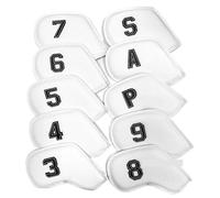 XPJYUA Copritesta per Ferri da Golf 10 pz/Set Golf Ferro Copricapo 3-9, P, S, A, Copertura della Testa del Club Ricamo Numero Caso Sport Attrezzature for l'allenamento Golf Accessori(White)