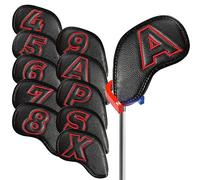 XPJYUA Copritesta per Ferri da Golf Set di coperture for Ferri da Golf con Forte Chiusura Magnetica, Confezione 10 Copricapo for Mazze in Pelle Sintetica Numero Doppio Lato(Black Red)