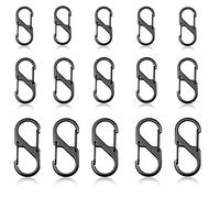 XPOOP 15 Pezzi Mini Moschettone S Nero, Portachiavi, Alluminio, Carabiner, A Forma di S, Piccolo