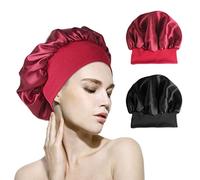 XPOOP 2 Pezzi Bonnet, Cuffia Seta Capelli Ricci, Cuffia Seta, Cuffia in Seta per Capelli Ricci, Cuffia Doccia, Cuffia CapelliRicci Notte, per Donne Ragazza Capelli Ricci Cura (Nero, Rosso)