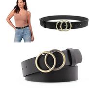 XPOOP Cintura Moda Donna Cinture Cintura Donna Cintura Donna Elegante Donne Cintura in Pelle Doppio Anello Fibbia Oro per Jeans Vestiti Pantaloni Le Signore Cinture Sottili Vestito (Nero)