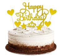 XPOOP Oro Compleanno Torta Topper, 8 Pezzi Decorazioni Torta Compleanno, Happy Birthday Decorazioni Torta