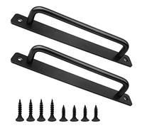 XPOOS 2 Pcs Maniglie per Porte Nere, Maniglie per Porte in Metallo Massiccio, Maniglie per Porte in Metallo Alluminio, Adatte per Armadi, Armadi, Porte di Stalle, Porte in Legno (Con 4 Viti)