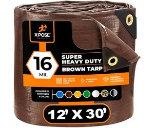 Xpose Safety 12' x 30' Super Heavy Duty 16 Mil Brown Poly Tarp