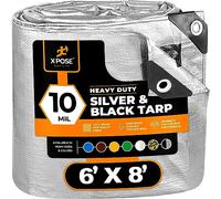 Xpose Safety Telo protettivo in poliestere resistente, 1,8 x 2,4 m, spessore 10 mm, impermeabile, blocco UV, reversibile, argento e nero, rivestimento laminato, occhielli