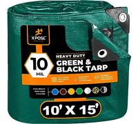 Xpose Safety Telo protettivo in poliestere resistente, 3 x 4,5 m, spessore 10 mm, impermeabile, blocco UV, reversibile, verde e nero, rivestimento laminato, occhielli