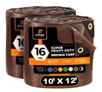 Xpose Safety Telone in polietilene marrone super resistente 10' x 12' (confezione da 2) - 16 mil impermeabile e resistente ai raggi UV, antistrap