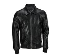 Xposed Giacca da Motociclista da Uomo, in Vera Pelle, Stile retrò, Slim Fit, Colore Nero Colletto Bomber M