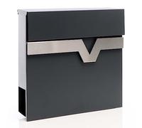 XPOtool Cassetta postale V60 con portagiornale, antracite e inox, soft-close, 370 x 105 x 370 mm