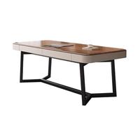 XPSHP25112 piccola scrivania per laptop Scrivania for ufficio con base in metallo nero, postazione di lavoro moderna, tavolo da scrittura 2 cassetti e stazione ricarica, colore noce(M)