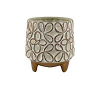 XPSHP25112 Vaso per piante da interno, vaso da fiori rotondo a piede corto, con motivo floreale, fioriera in ceramica con foro di drenaggio, per decorare soggiorno, camera da letto, studio