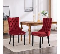 XPSSJMU Classic Velvet Dining Chairs, high-end Tufted Solid Wood Contemporary Velvet Upholstered Dining Chair with Wood Legs Nailhead Set of 2, Burgundy, Wine Red