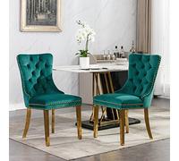XPSSJMU Collezione moderna, high-end Tufted Solid Wood Contemporary Velvet Upholstered Dining Chair with Golden Stainless Steel Plating Legs, Nailhead Trim, Set of 2, Green