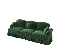 XPSSJMU Elegante divano in ciniglia a 3 posti di metà secolo con braccioli a imbuto, grembiule arricciato rimovibile e gambe sottili - Comodo divano per il soggiorno, verde