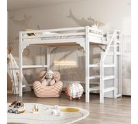 XPSSJMU Letto a soppalco 140 * 200cm con rete a doghe, con gradini, con armadio, spazio contenitore. Bianco