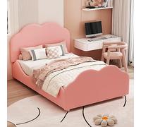 XPSSJMU Letto imbottito per ragazzi, 90 x 200 cm, struttura con sponda alta, testiera e pediera a forma di nuvola. Letto singolo in velluto rosa delicato sulla pelle.