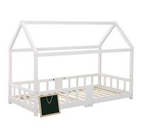 XPSSJMU Letto per ragazzi, letto a castello 90 x 200 cm, letto in legno per la cameretta dei ragazzi, con lavagna, rete a doghe e sponda di sicurezza, in legno di pino, bianco (senza materasso)