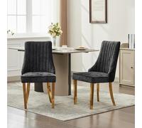 XPSSJMU Rayon Cloth Flocking Chenille Dining Chairs Channel Kitchen Cinner Chair Comfy Fabric Upholstered Accent Chair for Dining Room with Golden Stainless Steel Plating Legs, Set of 2 (Black)