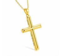 XPYPZP Ciondolo a croce cristiana da donna in oro 14 carati con dedica biblica e collana Isaia I Am With You, gioielli religiosi, versi della Bibbia, regalo delicato ispiratore per moglie lei