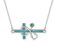 XPYPZP Collana da infermiera con ciondolo a forma di stetoscopio da donna, in oro bianco e turchese, con pietra portafortuna di maggio, gioiello verde smeraldo CNA, regalo di laurea per medico