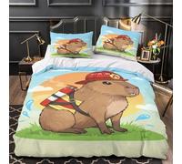XQGASOEBN Capybara Firefighter Set Di Copripiumino morbida microfibra 3 Pezzi stampa 3D con federa Coon Animal Hero Set Di Copripiumino cerniera nascosta morbido for ragazze Single（140x200cm）
