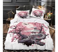 XQGASOEBN Cherry Blossom Set Di Copripiumino morbida microfibra 3 Pezzi stampa 3D con federa Japanese Set Di Copripiumino cerniera soffice traspirante for adolescenti Double（200x200cm）