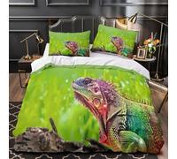 XQGASOEBN Colorful Lizard Set Di Copripiumino morbida microfibra stampa di 3D 3 Pezzi con federa Wild Animal copripiumino cerniera traspirante ultra morbido for adolescenti Super king（260x220cm）