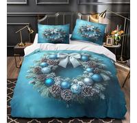 XQGASOEBN Corona di Natale Set Di Copripiumino morbida microfibra 3 Pezzi stampa di 3D con federa Frosty Inverno Set Di Copripiumino cerniera soffice traspirante for bambini King（220x240cm）