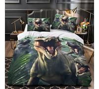 XQGASOEBN Dinosaur Roar copripiumino 3 Pezzi stampa 3D microfibra morbida con federa Prehistoric Jungle Set Di Copripiumino cerniera nascosta ariosa for bambini Double（200x200cm）
