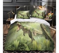 XQGASOEBN Dinosaur Roar Set Di Copripiumino 3 Pezzi stampa 3D microfibra ultra morbido con cerniera Prehistoric Jungle Set Di Copripiumino con federa per cuscini soffice for coppie Single（135x200cm）