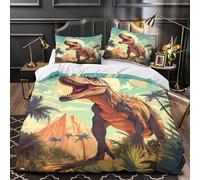 XQGASOEBN Dinosaur Set Di Copripiumino 3 Pezzi microfibra ultra morbido stampa 3D con federa prehistoric Jungle Set Di Copripiumino cerniera nascosta traspirante for bambini Single（135x200cm）