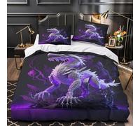 XQGASOEBN Drago Figurine Set Di Copripiumino microfibra ultra morbida 3 Pezzi stampa di 3D con federa Fantasia Creature Set Di Copripiumino cerniera soffice ariosa for bambini King（220x240cm）