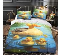XQGASOEBN Duck Family Set Di Copripiumino 3 Pezzi stampa 3D microfibra traspirante con cerniera Coon Set Di Copripiumino con federa soffice traspirante for bambini e adolescenti Single（140x200cm）