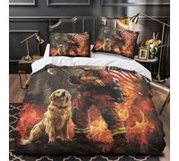 XQGASOEBN Firefighter Hero Set Di Copripiumino morbida microfibra 3 Pezzi stampa di 3D con federa American Rescue Set Di Copripiumino cerniera soffice traspirante for bambini Single（140x200cm）