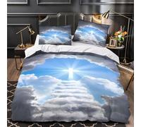 XQGASOEBN Heavenly Cross Set Di Copripiumino 3 Pezzi microfibra traspirante stampa 3D con cerniera Spiritual Sky Set Di Copripiumino cerniera ariosa morbido for ragazze Single（140x200cm）