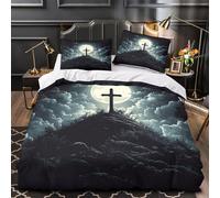 XQGASOEBN Moonlit Cross Set Di Copripiumino 3 Pezzi ultra microfibra stampa 3D con cerniera gothic Night Set Di Copripiumino con federa per cuscini morbido e comodo for coppie Single（140x200cm）