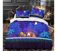 XQGASOEBN Night Foresta copripiumino stampa 3D microfibra trasp 3Pz con cerniera Pixel Game Environment Set Copripiumino cerniera traspirante morb e trasp per bambini Single（140x200cm）