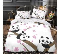 XQGASOEBN Panda Climbing Set Di Copripiumino morbida microfibra 3 Pezzi stampa 3D con federa Cherry Blossom Coon Set Di Copripiumino cerniera soffice traspirante for adolescenti King（220x240cm）